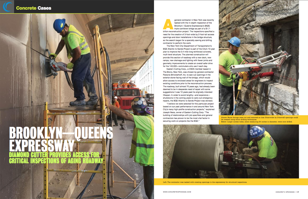 Eastern Cutting Team Saw Cut Openings For BQE Inspection